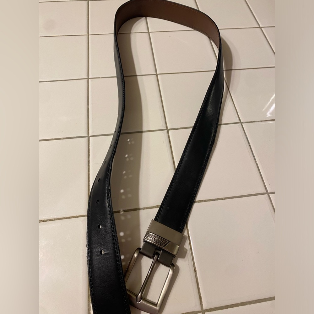 Dickies Reversible Black Brown Leather Belt Mens Size 36 Silver Buckle